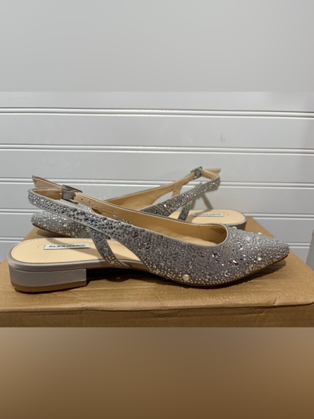 Alex Marie Silver Crystal-Embellished Pointed Slingback Flats - Picture 6 of 8